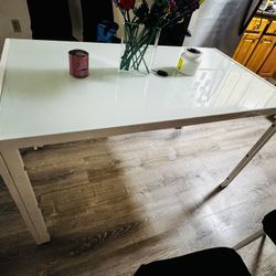 White 47" Tempered Glass Dining Table Modern Rectangle Kitchen & Dining Room + Free 6 Chairs 