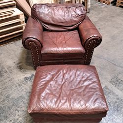 Leather Lounge Chair With Ottoman