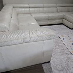 Elegant White Leather L-Shaped Sectional – Perfect for Family Living Room
