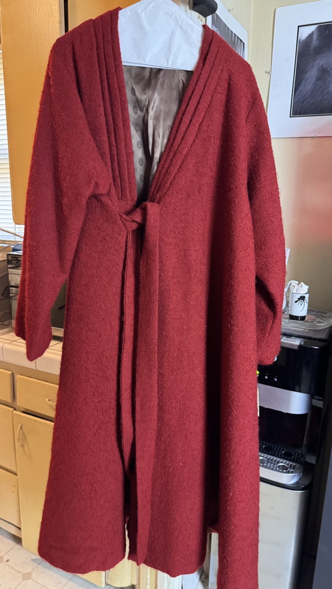 Red Wool Blend Belted Long Coat 1980s