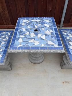 Concrete Patio Table with 2 Benches