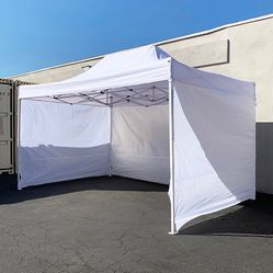 (New in Box) $190 Heavy-Duty 10x15 ft with (3 Sidewalls) EZ Popup Canopy Outdoor Gazebo, Carry Bag (Black, White)