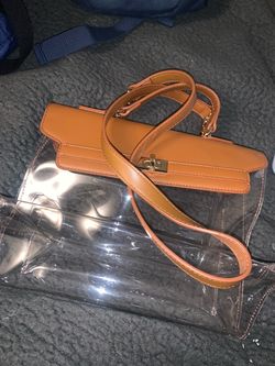 Clear Tote Bag with Tan Leather Trim