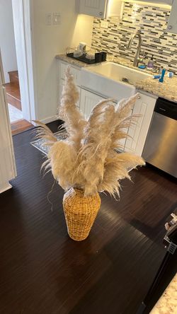 Woven Vase with Dried Pampas Grass