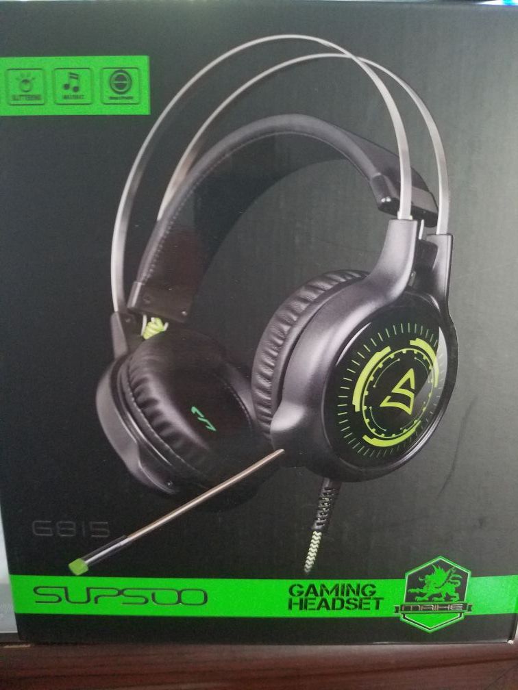 New Supsoo G815 Computer Gaming Headset Headphone, USB Wired Over-ear Headset, Noise Isolating, Volume Control with Mic LED light for PC/ Mac/ Laptop