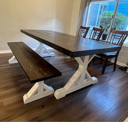 7ft wooden farm table with bench