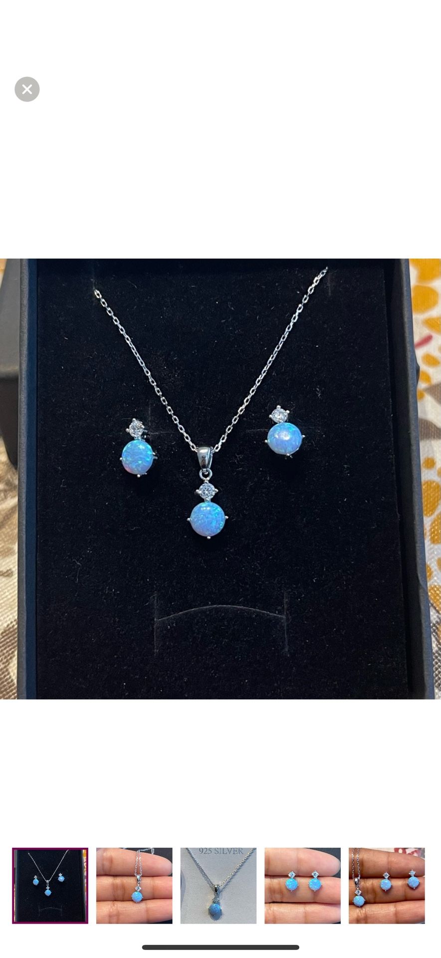 Solid Sterling Silver 925 Blue Opal Earrings N Pendant Set