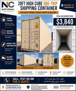 Houston, TX 20ft High Cube One-Trip Shipping Container – Delivered $3,840