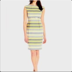 Calvin Klein Yellow and Gray Striped Sheath Dress Size 6