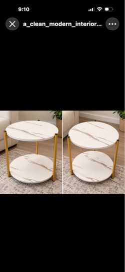 2-Tier Round Side Table Gold Legs