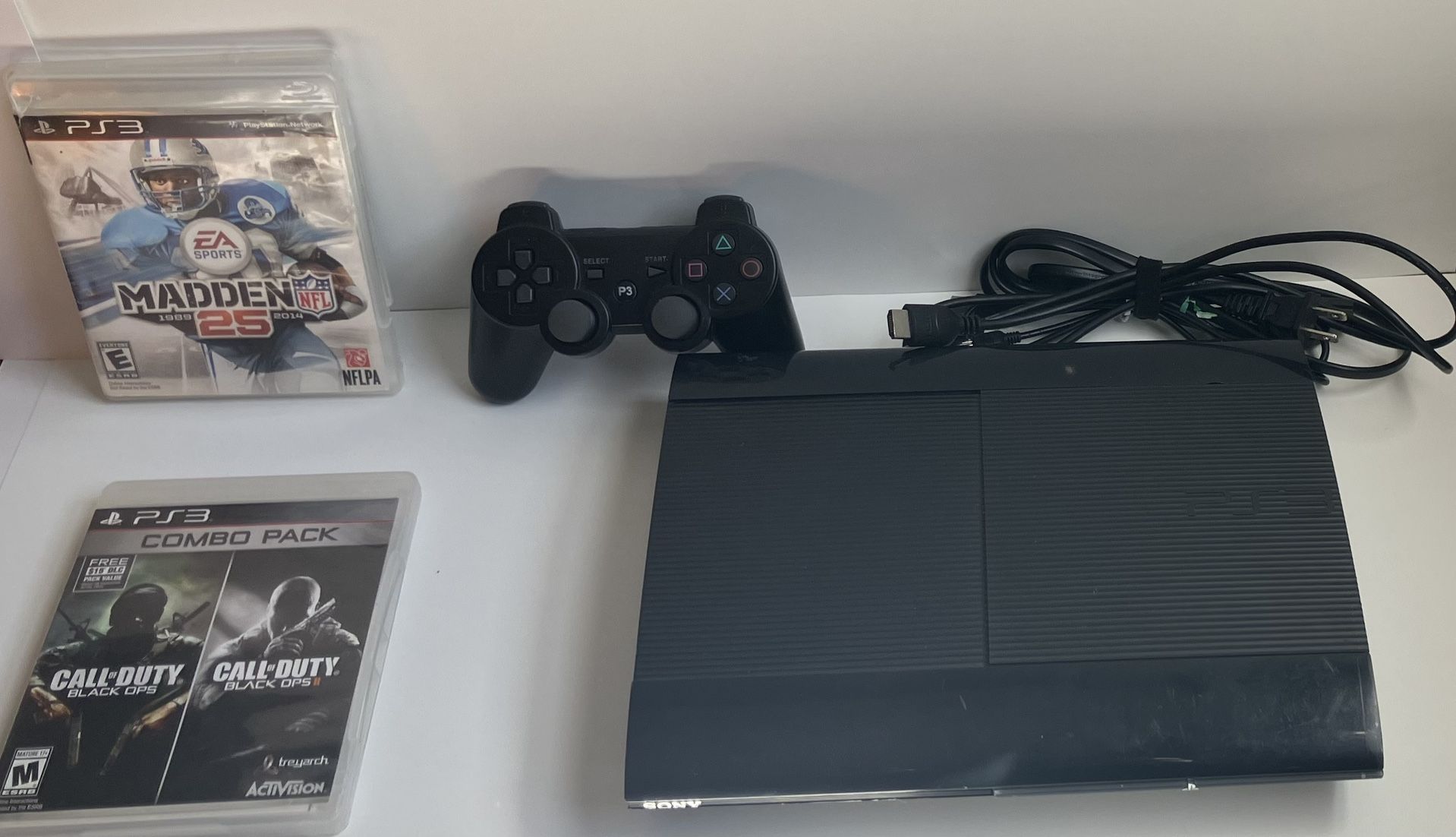PlayStation 3 Super Slim 250 GB Bundle – Black Ops Combo + Madden 25 – Tested