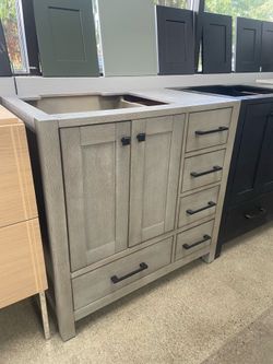 Bathroom vanity cabinet 36” solid mango Quartz top with sink and backsplash