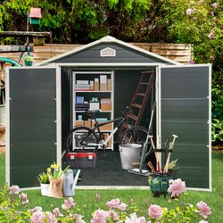 6 ft x 8 ft Resin Outdoor Storage Shed Kit-Perfect to Store Patio Furniture,Black