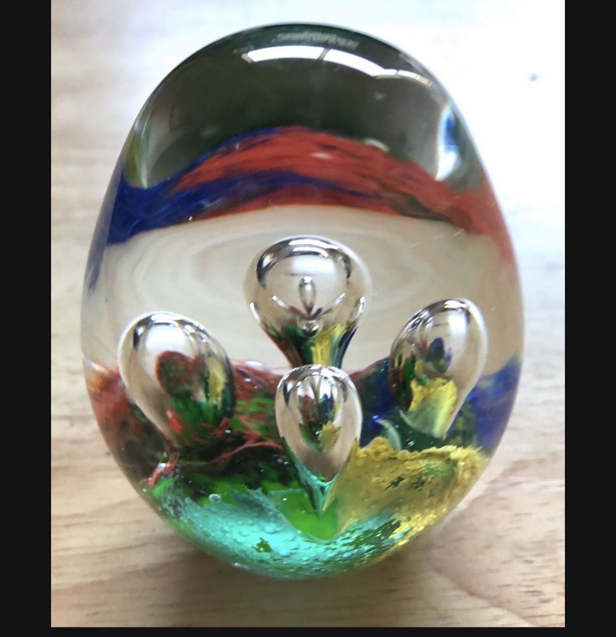 Vintage Egg Shaped Paperweight Multi Color - Green Yellow Blue Red