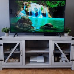 Large Gray Grey Farmhouse 58" Barn Door TV Stand Entertainment Center Console - New!