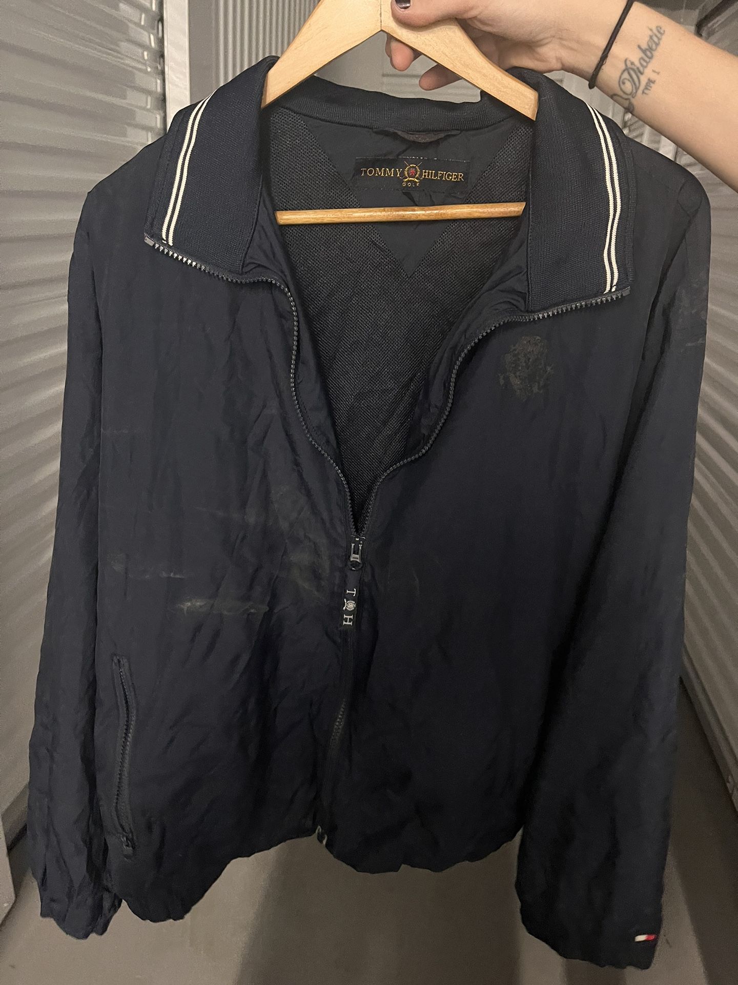 Vintage 90s Tommy Hilfiger Navy Blue WV Patch Windbreaker Jacket Mens Size L