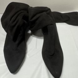 Black Suede Mid-Heel Booties