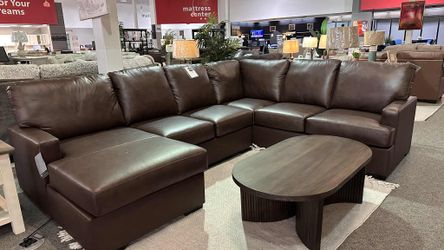 Mcdowlan brown leather living room furniture set sectional modular sectional Only $39 Down Payment 👉 PLEASE ASK FOR JON GREEN WHEN YOU ARRIVE!