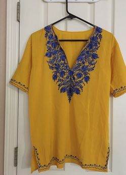 Beautiful Mustard top with hand embroidery S/M
