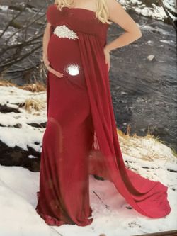 Maternity Dress For Photoshoot With Jeweled Sash/belt (size Large)