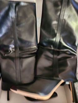 Black Leather Knee-High Stiletto Boots