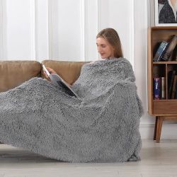 Tuddrom Decorative Extra Soft Faux Fur Throw Blanket 70" x 78" ,Solid Fuzzy Reversible Long Hair Shaggy Blanket, Fluffy Cozy Plush Mink Fleece Comfy M