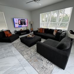 5 Piece Sectional Black Couch Set