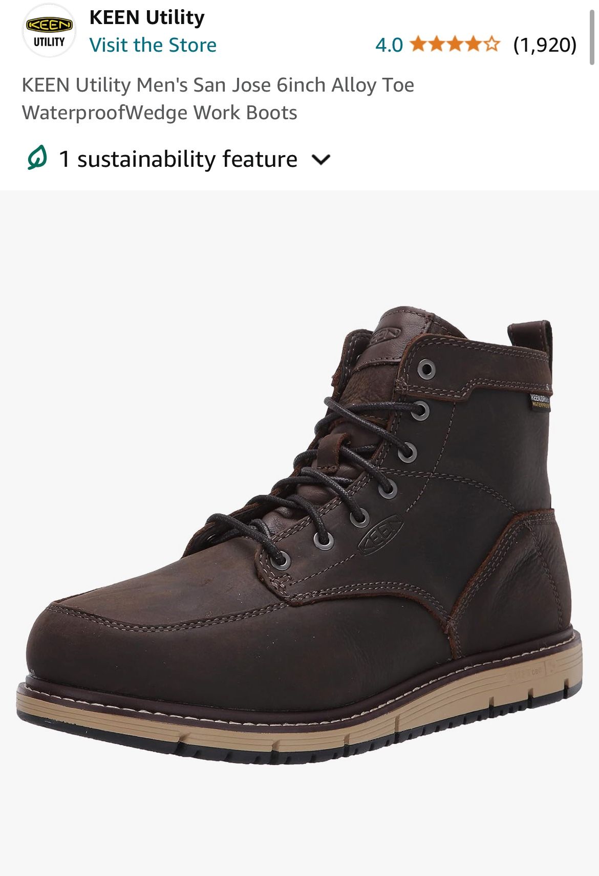 KEEN Utility Men's San Jose 6inch Alloy Toe WaterproofWedge Work Boots