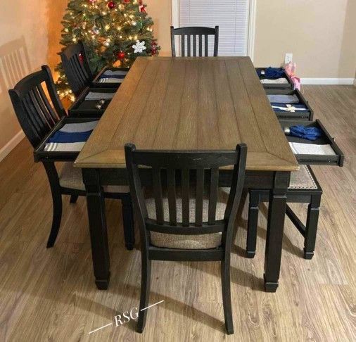 Brown Wooden Dining Room Furniture ⭐ Dining Table And Chairs And Bench ⭐$39 Down Payment with Financing ⭐ 90 Days same as cash
