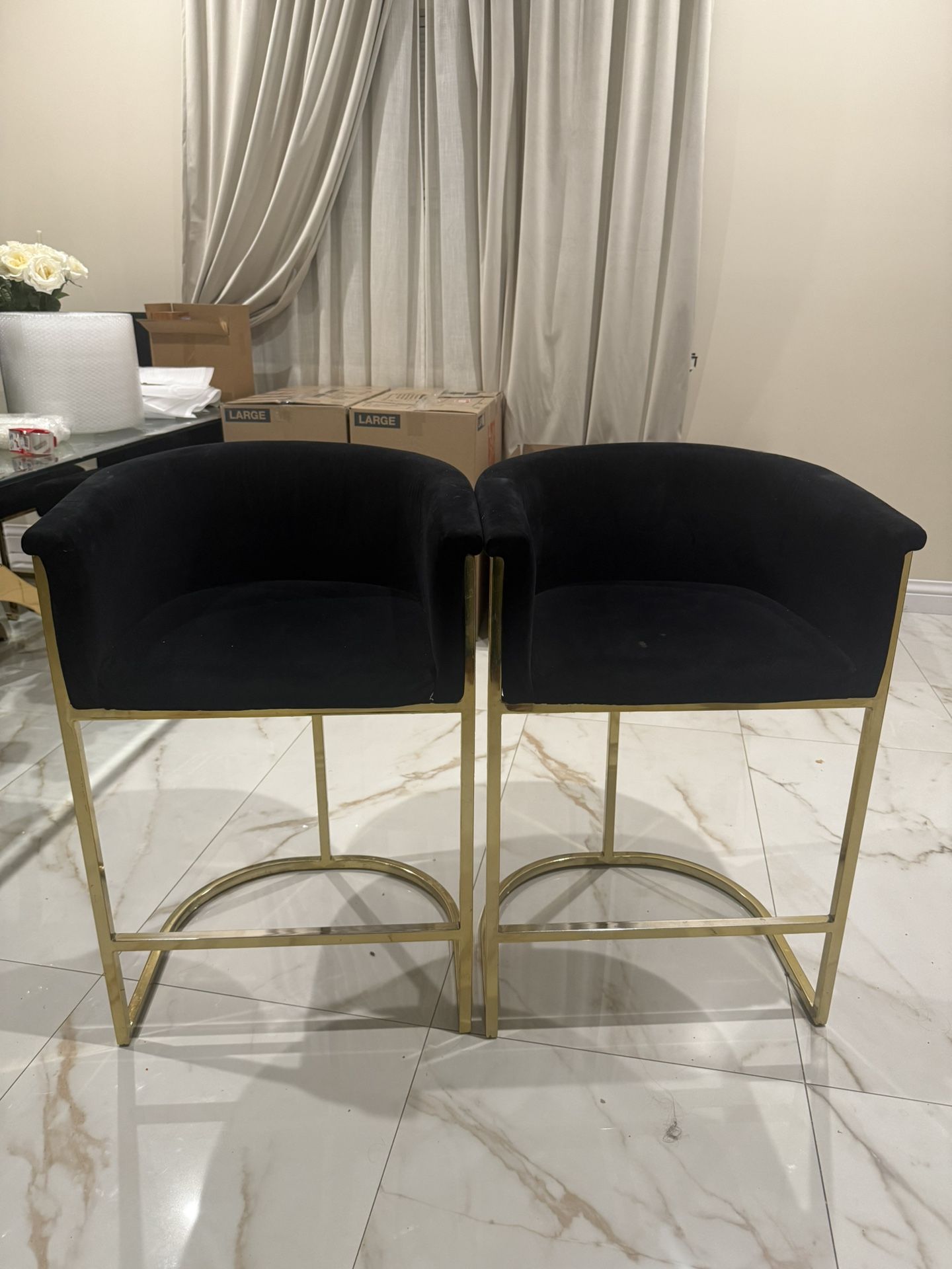 Black Velvet & Gold Bar Stools – Set of 2 ✨