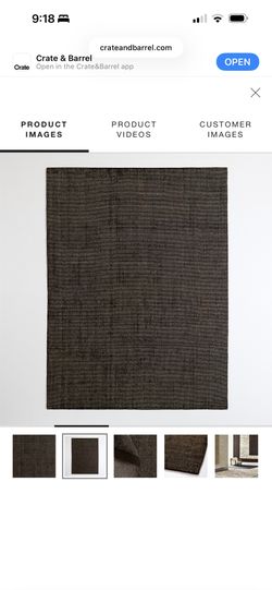 New Crate and Barrel Stockholm Wool/Jute Blend Handwoven Black and Natural Area Rug 6'x9'