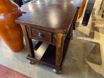 Dark Wood End Table with Drawer and Shelf