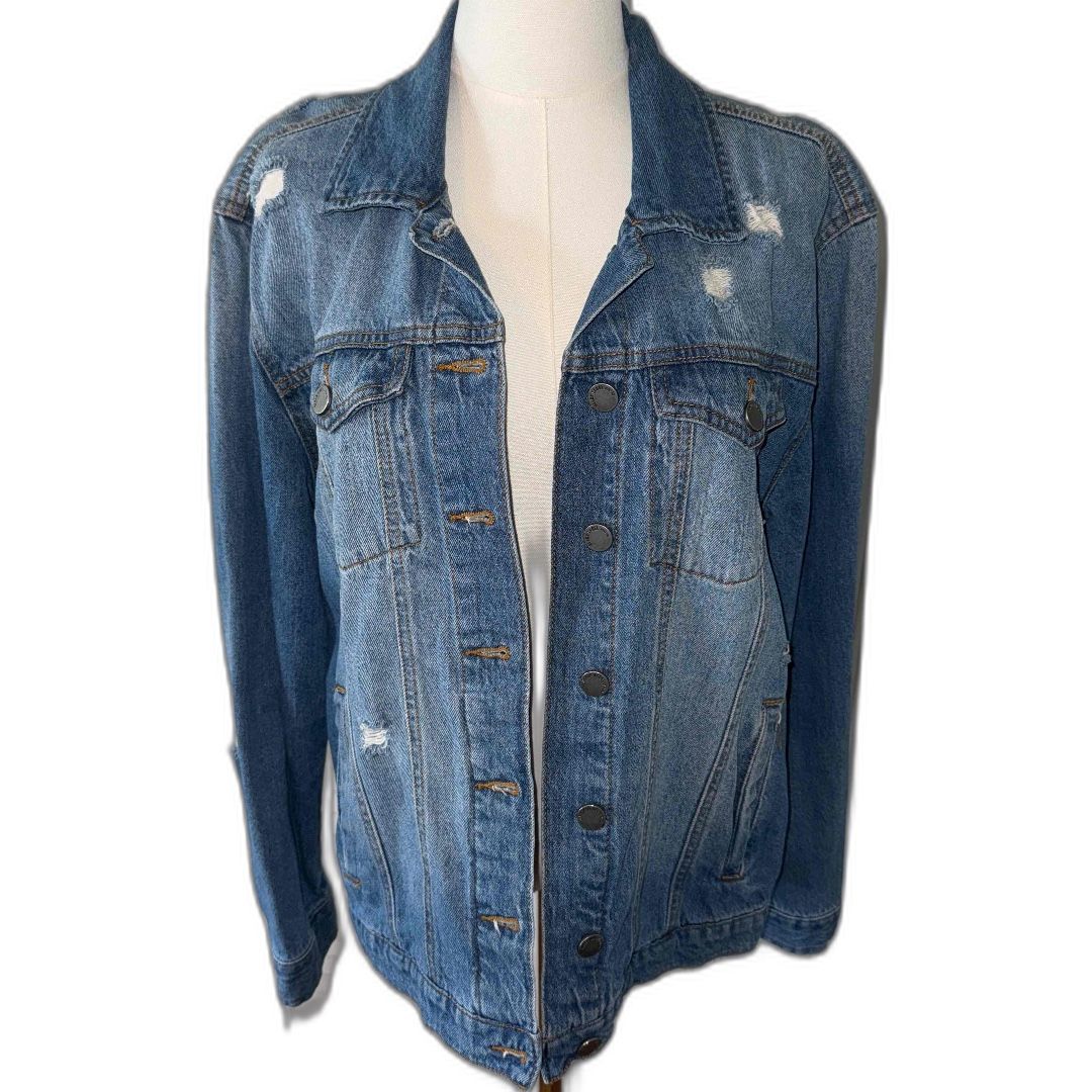 Black Label C’est Toi Womens Denim Jean Jacket Distressed Grunge Size Med.