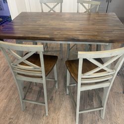Counter Height Rustic Wood Table And Chairs 
