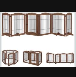 unipaws 132" Extra Wide Dog Gate and Pet Playpen with Walk Through Door Free Standing Tall Dog Fence, Barriers for Home, Use as Indoor Dogs Cats Pen,
