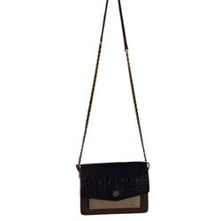 Tory Burch Black Brown Croc Embossed Leather ChainCrossbody Bag Purse