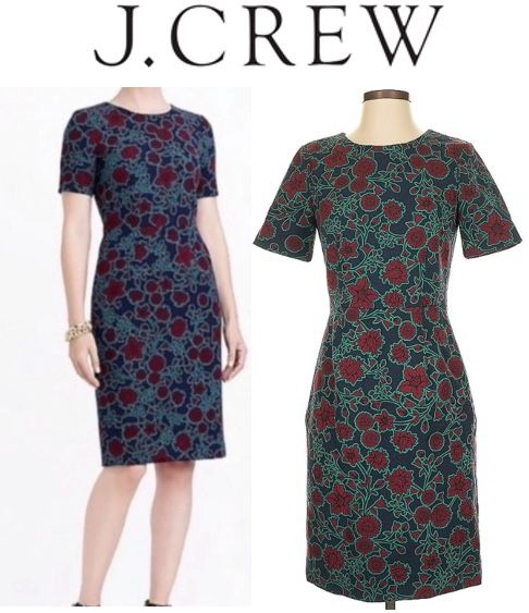 J. Crew Short-Sleeved Sheath Dress Navy Magenta Teal Floral Pattern Size 6