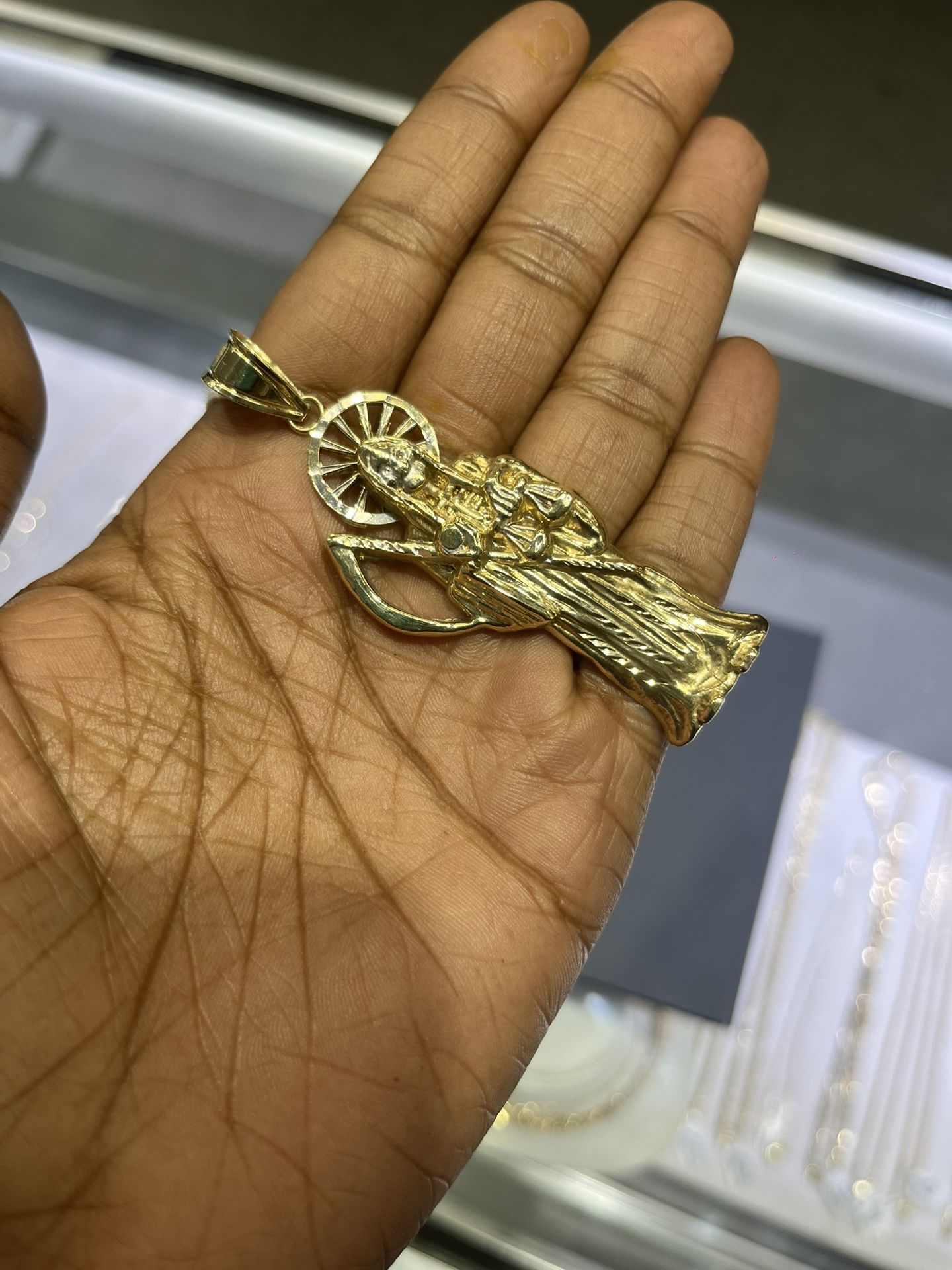 10kt Yellow Gold La Santa Muerte Pendant 10.80 Grams