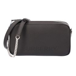 New Burberry Black Embossed Logo Leather Shoulder Bag