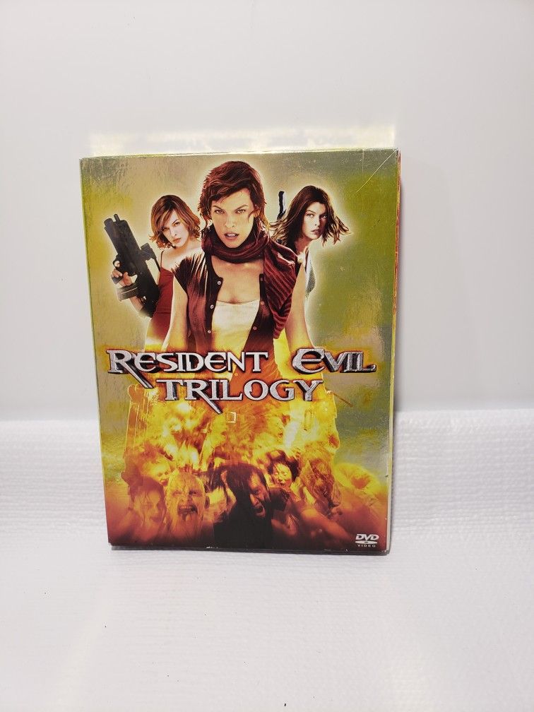 Resident Evil Trilogy DVD rated R.  Resident Evil  , Resident Evil  Apocalypse,  Resident Evil Extinction.  