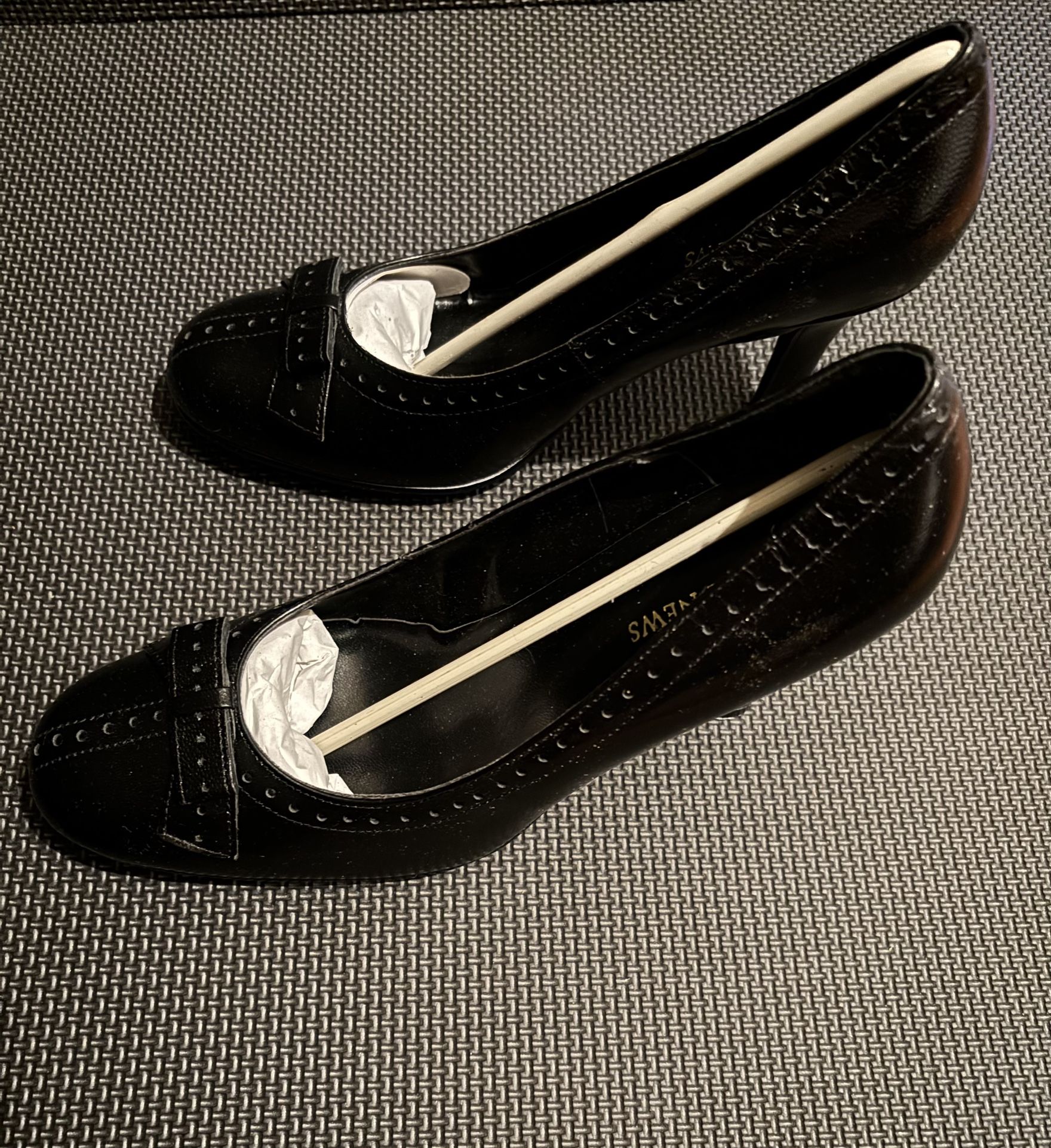 Black Leather High Heel with Leather Bow detail