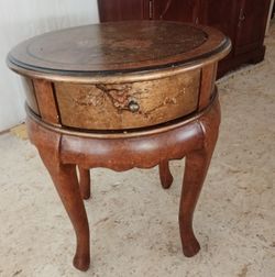 Vintage hand-painted round side table with drawer