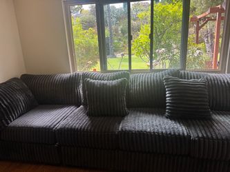 Dark Gray Corduroy 3-Seater Sofa with Pillows