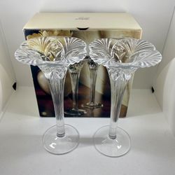 Cristal d'Arques J.G. Durand Crystal Candle Holders 8 1/4” Made in France w/ Box