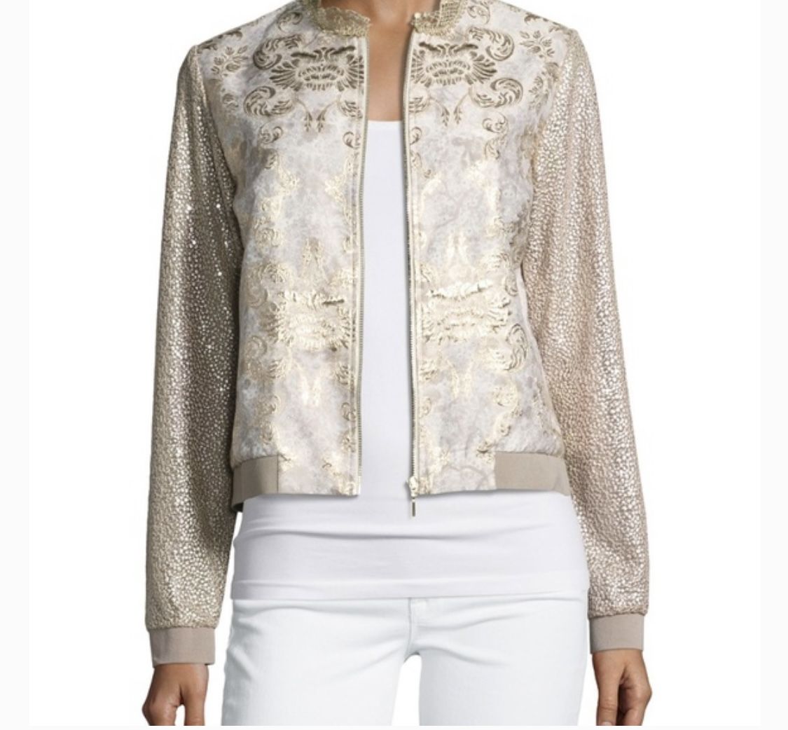 Designer Clothes New Elie Tahari Gold Bomber Jacket size XS