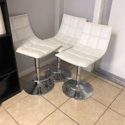 White Leather Stool Chairs 