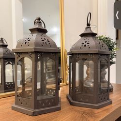 Brown Hexagonal Metal Candle Lantern - READ DESCRIPTION! 