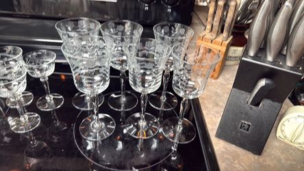 Vintage mix and match glassware etched