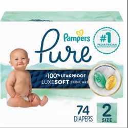 Pampers Pure Diapers, Size 2 (12-18 Lbs), 74 Count