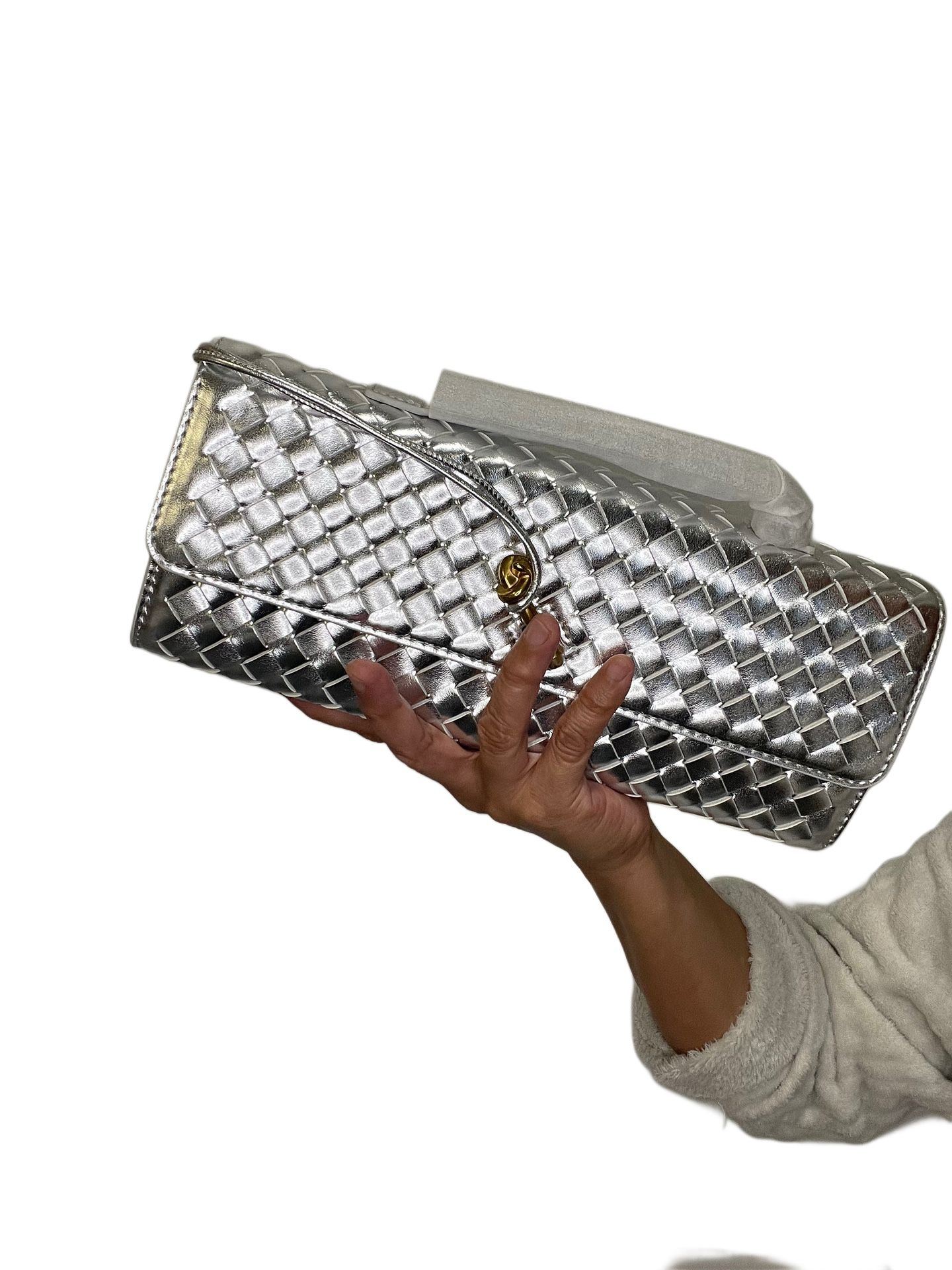 Evening Woven Crossbody/shoulder/clutch Purse For Women Silver Med